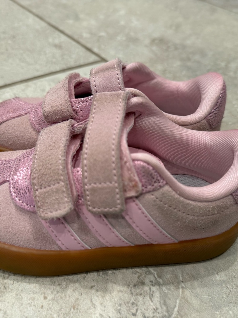 adidas Pink Kids Velcro Sneakers with Gum Outsole